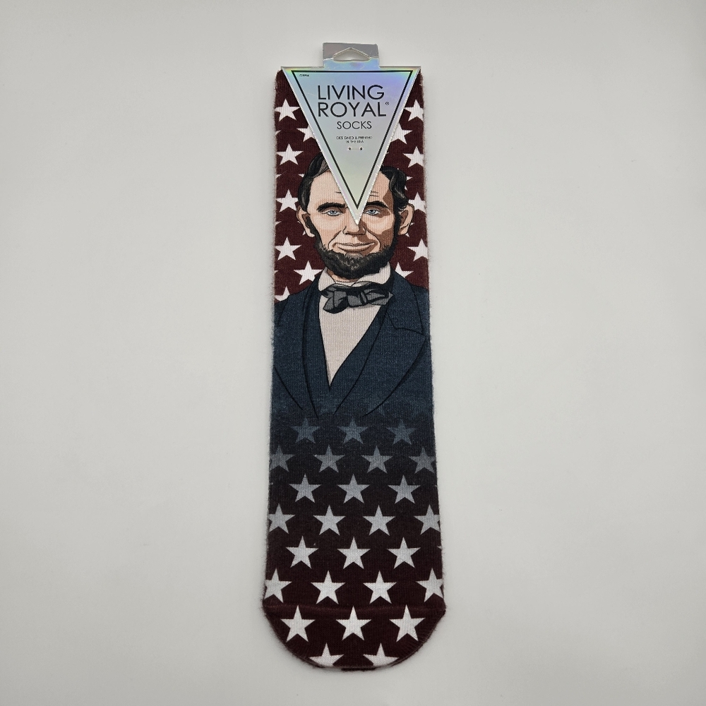 NEW Living Royal Abraham Lincoln President American Flag Crew Socks One Size